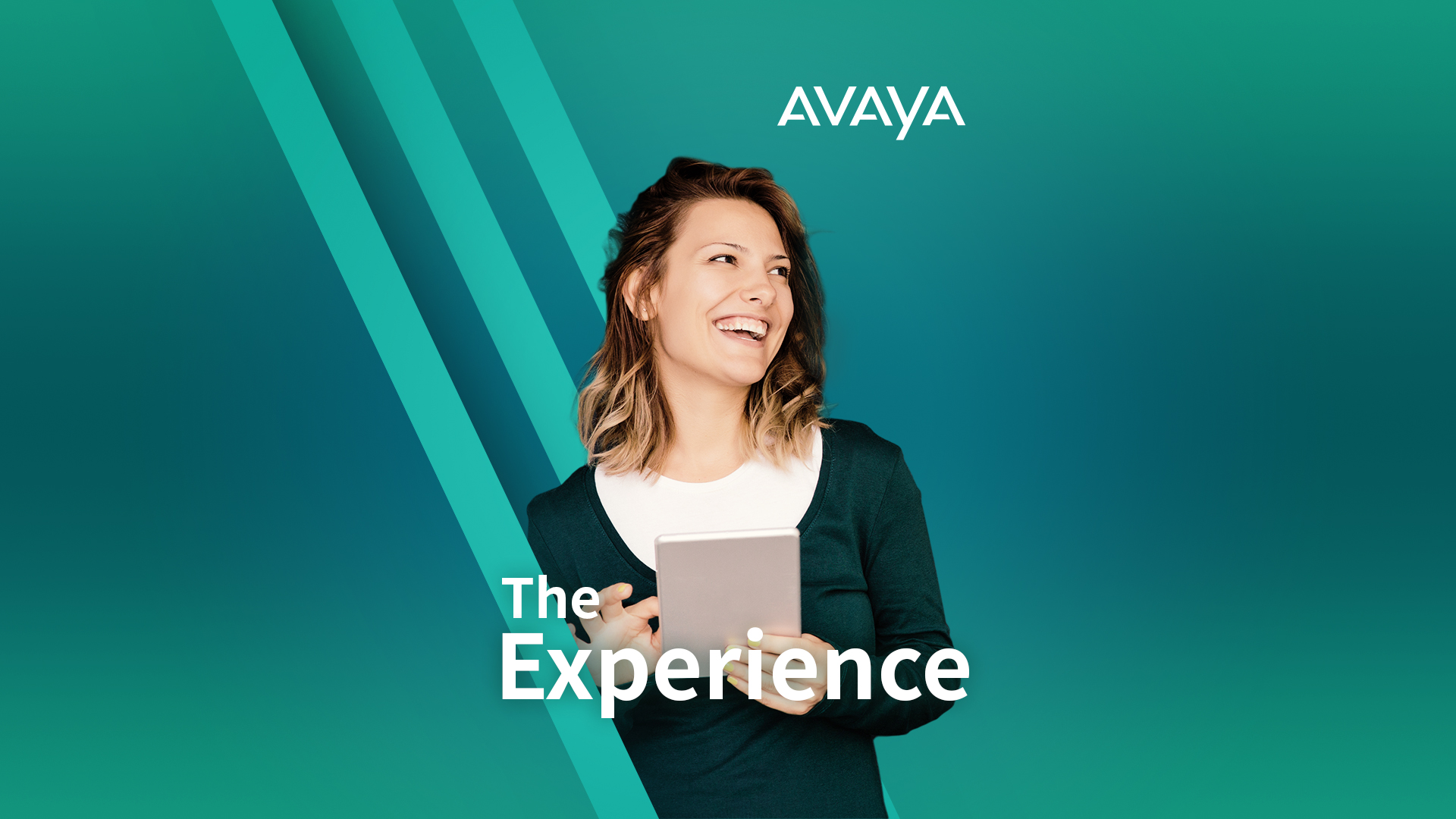 Woman smiling and holding an iPad