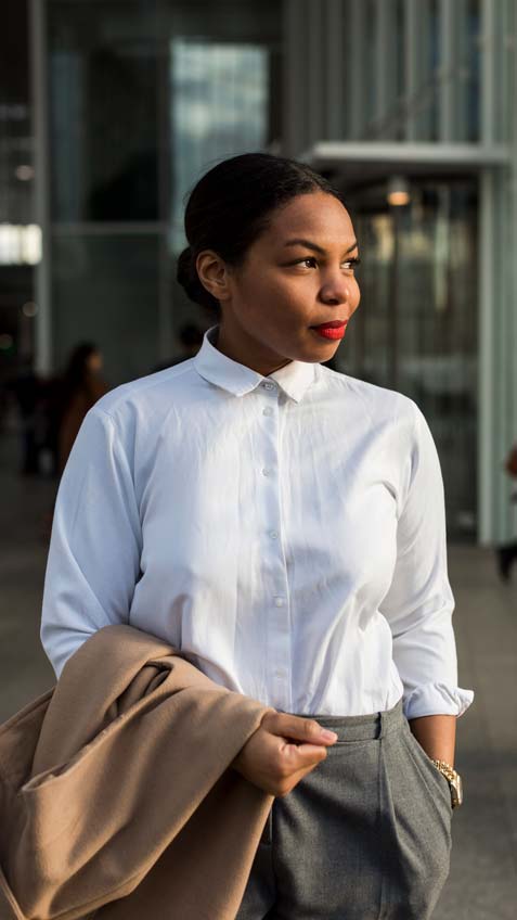 Confident woman looking to right