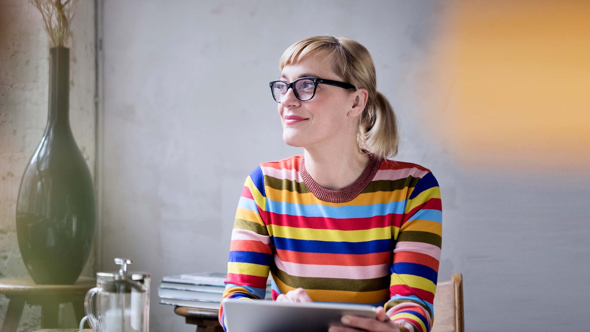 Woman talking with someone out of the photo frame