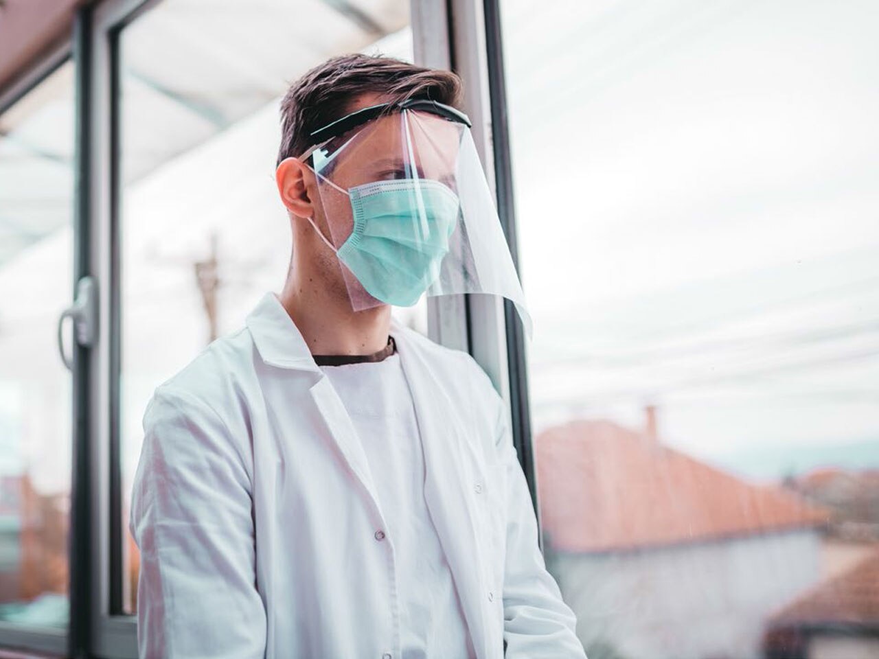 Man wearing face shield