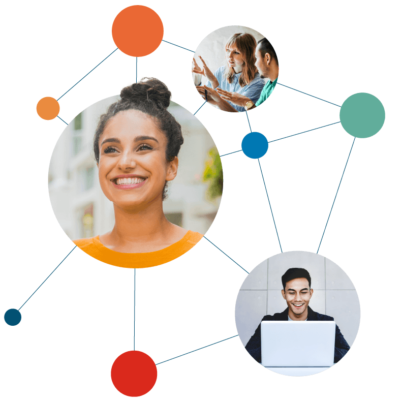 Collage of people communicating