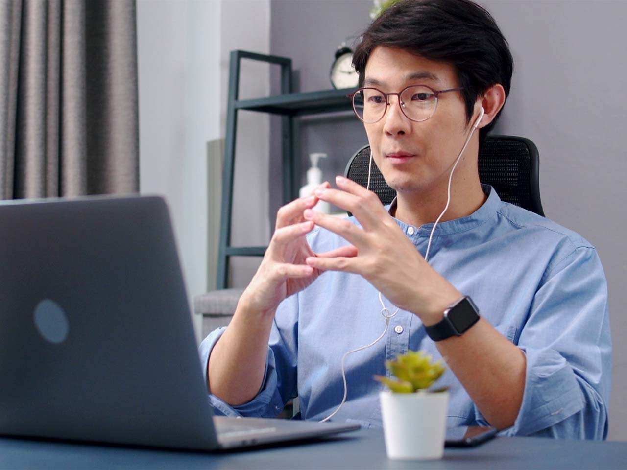 Man on a video conference call