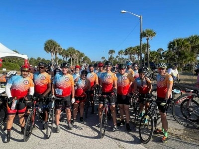 Avaya employees biking together