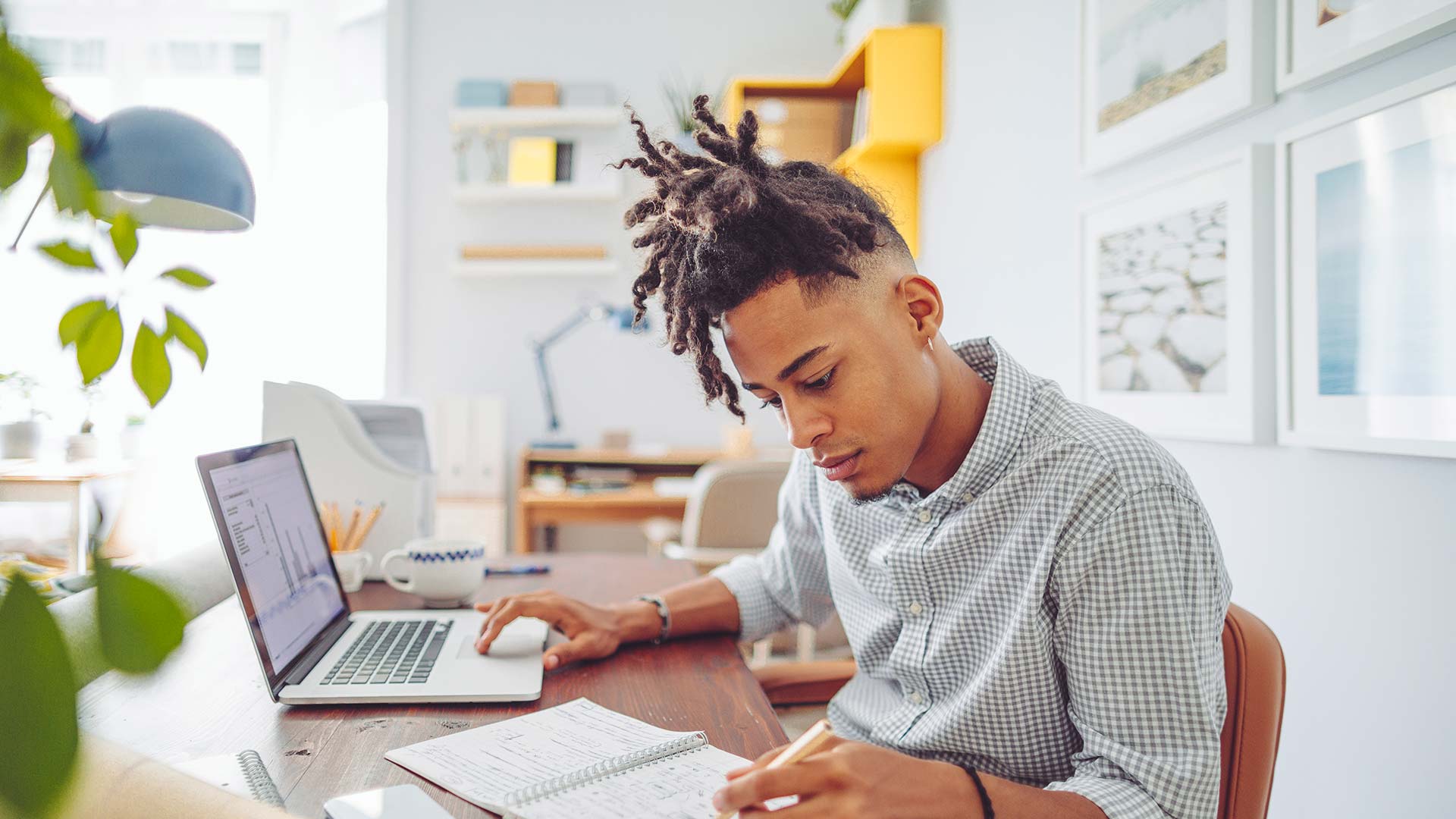 Man on computer working from home